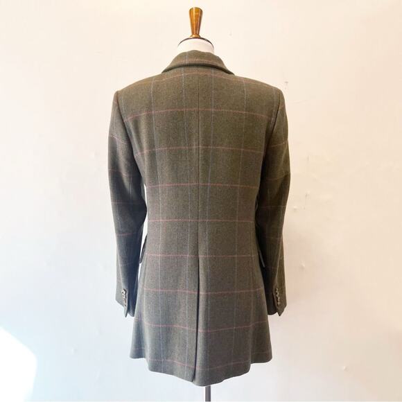 Marchbrae Cashmere Olive Green with Pink Blue Plaid Pinstripe Jacket Blazer Sz M - Picture 4 of 6